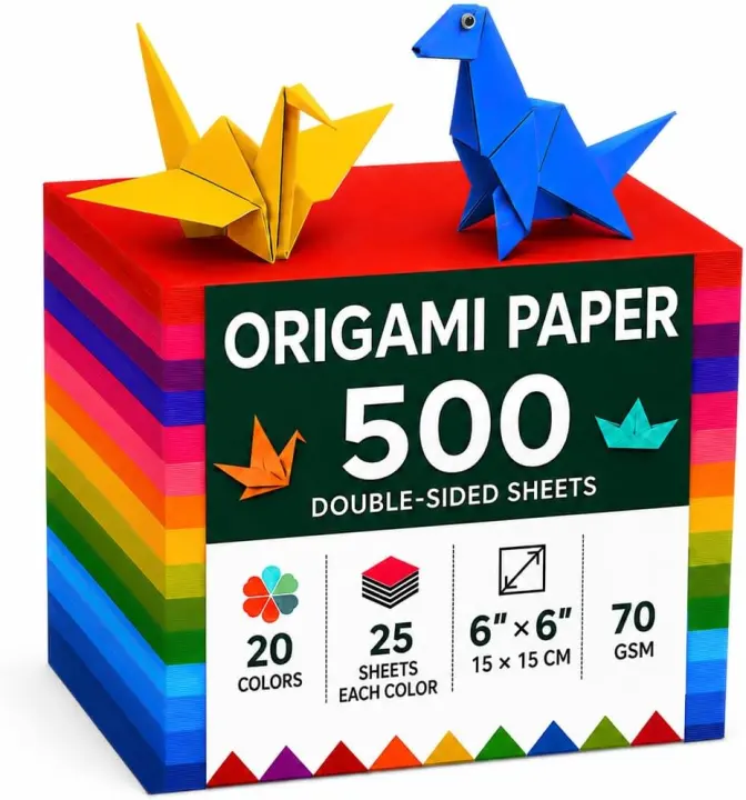 BUBU Origami Paper Set — 500 6x6 in Squares, 20 Vivid Colors